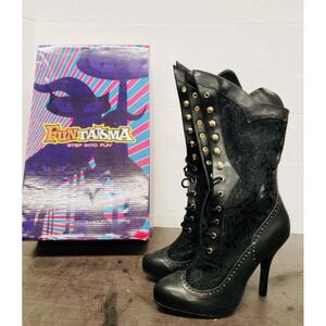 Funtasma Victorian-116X boots black leather lace gold studs stiletto Size: 7